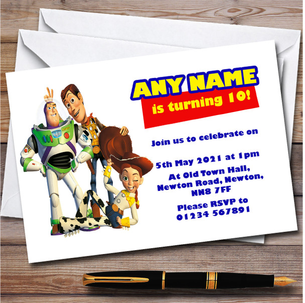 White Toy Story Personalised Children's Kids Birthday Party Invitations