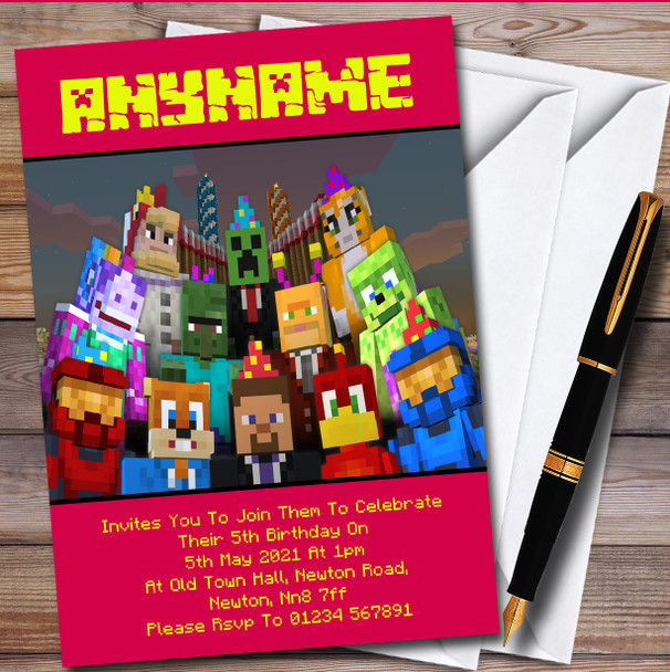 Minecraft Party Characters Girls Children's Birthday Party Invitations