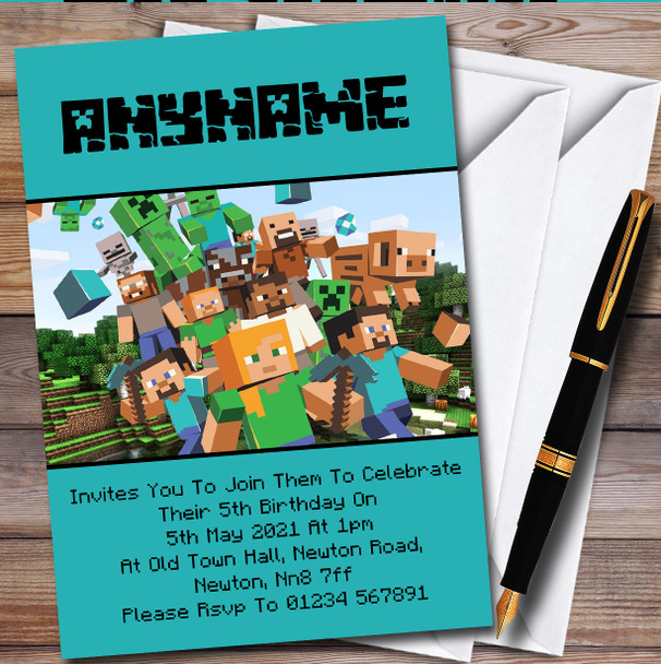 Minecraft Party Characters Green Children's Birthday Party Invitations