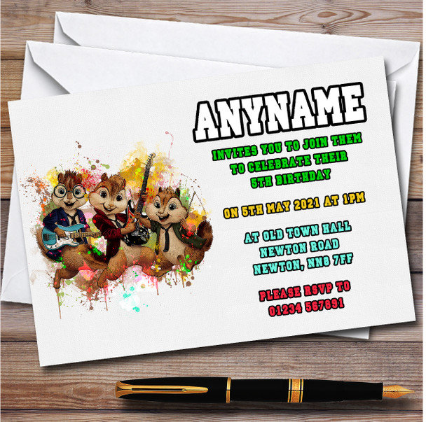 Alvin And The Chipmunks Splatter Children's Birthday Party Invitations