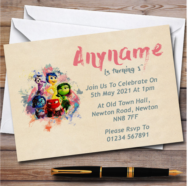 Watercolour Splatter Inside Out Children's Birthday Party Invitations