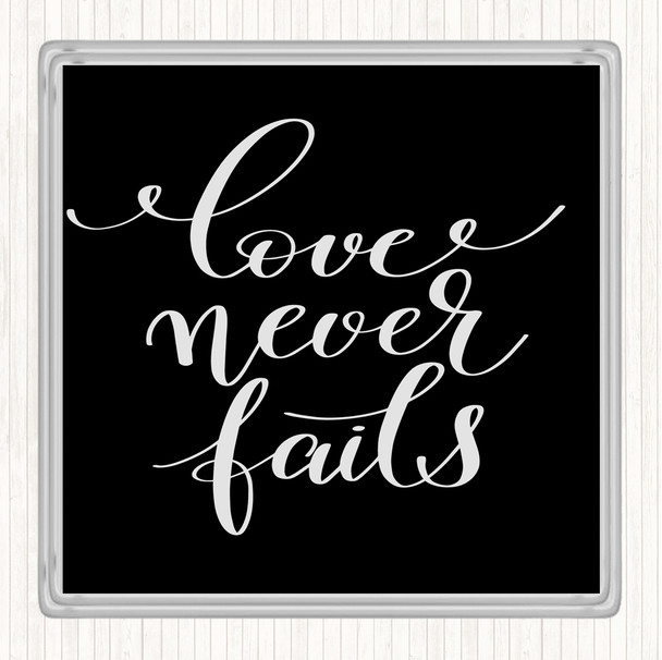 Black White Love Never Fails Quote Coaster