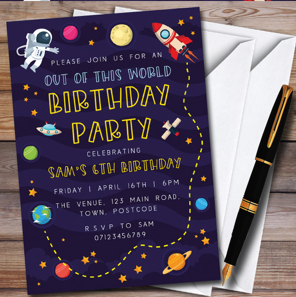 Space Planets Rocket Astronaut Children's Birthday Party Invitations