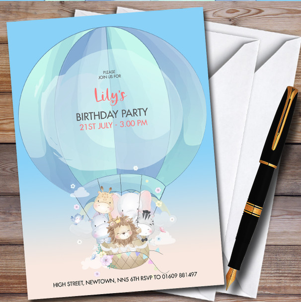 Jungle Animals Hot Air Balloon Children's Birthday Party Invitations