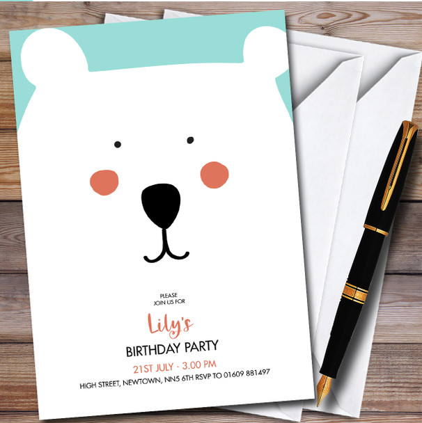 Modern Minimal White Bear Face Children's Birthday Party Invitations