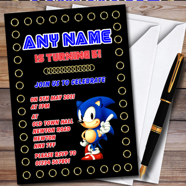 Retro Sonic The Hedgehog Black Children's Birthday Party Invitations
