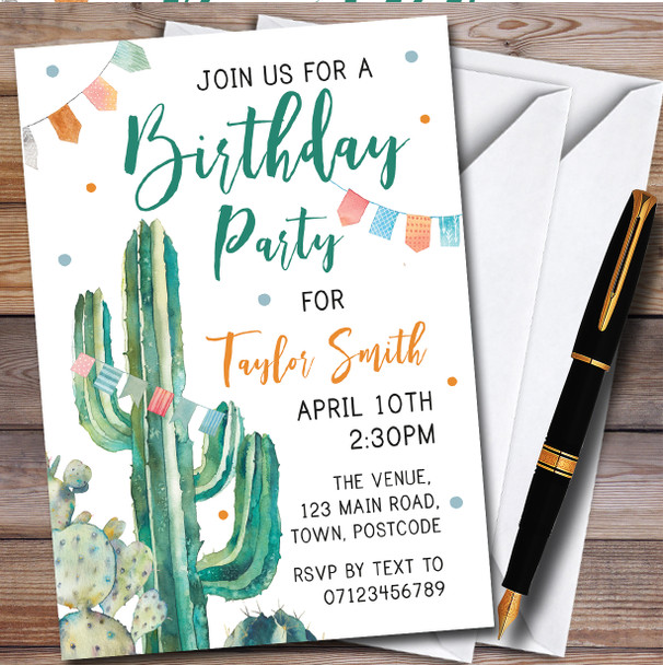 Cacti Cactus Personalised Children's Kids Birthday Party Invitations