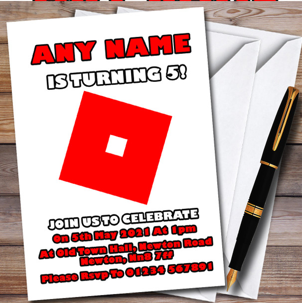Roblox Red O Personalised Children's Kids Birthday Party Invitations