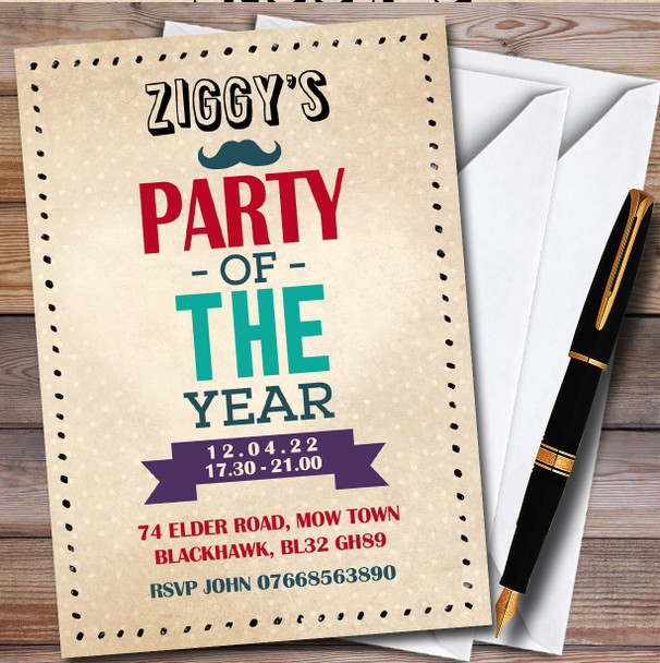 Vintage Party Of The Year Hipster Personalised Birthday Party Invitations