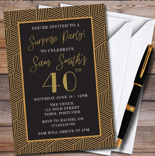Gatsby Art Deco Gold Surprise Personalised Birthday Party Invitations