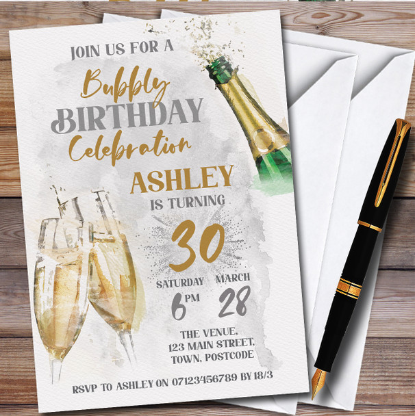 Bubbly Celebration Champagne Personalised Birthday Party Invitations