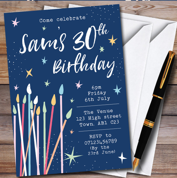 Candles And Stars Celebrate Personalised Birthday Party Invitations