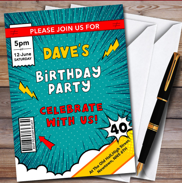 Superhero Comic Lightening Personalised Birthday Party Invitations