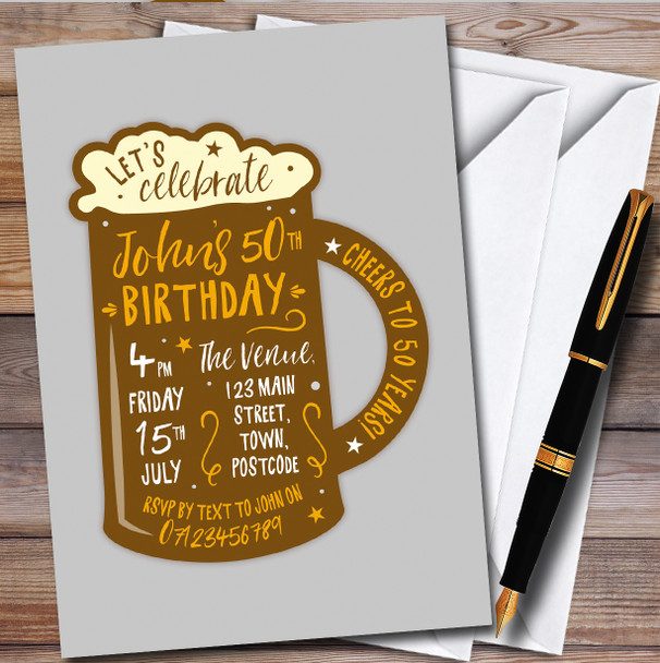 Beer Glass Tanker Grey Personalised Birthday Party Invitations