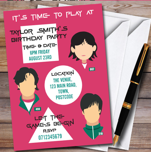 Squid Game Characters Personalised Birthday Party Invitations