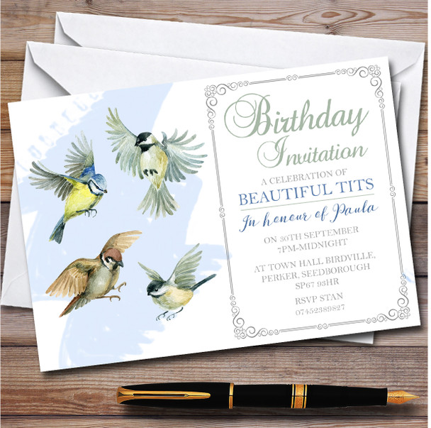Humour Beautiful Tits Personalised Birthday Party Invitations