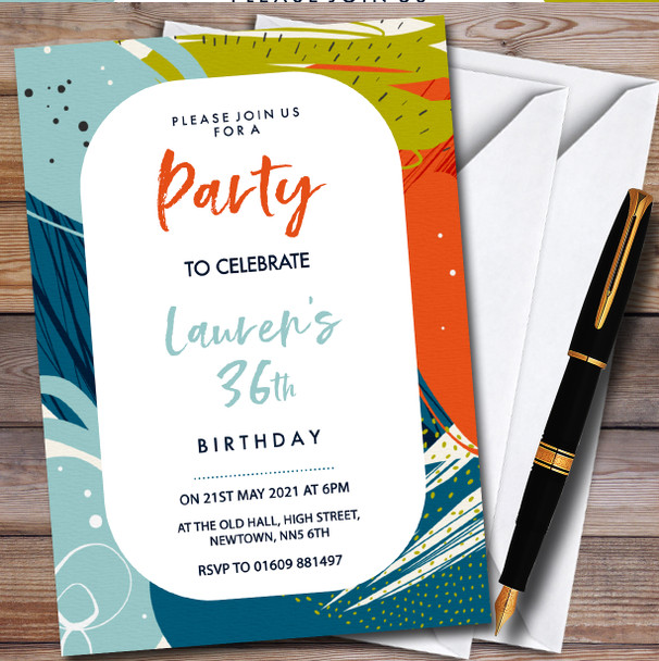 Abstract Retro Border Personalised Birthday Party Invitations