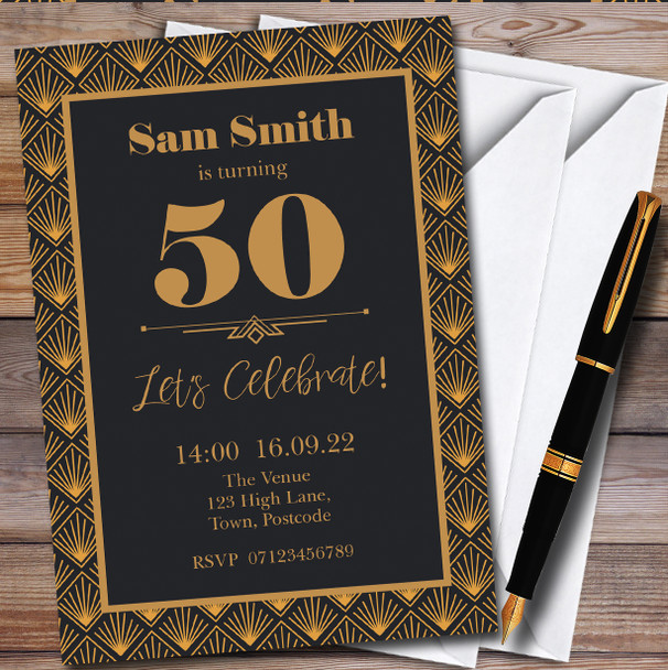 Gold Art Deco Gatsby Personalised Birthday Party Invitations Gold Art Deco Gatsby Personalised Birthday Party Invitations