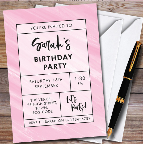 Minimalistic Pink Personalised Birthday Party Invitations