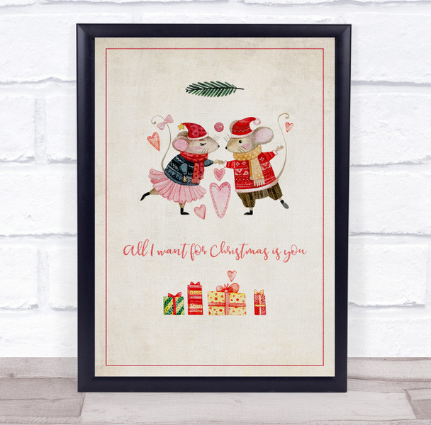 All I Want For Christmas Is You Snow Mice Couple Christmas Wall Art Print