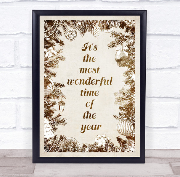 Vintage Retro Its The Most Wonderful Time Of The Year Christmas Wall Art Print