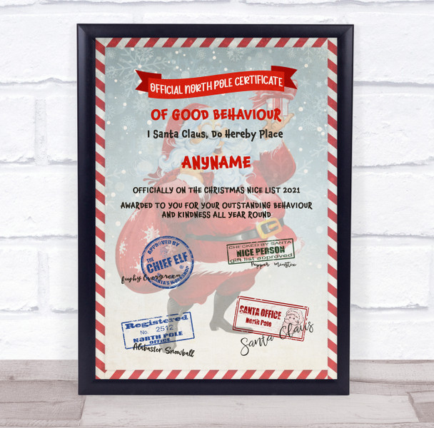 North Pole Good Behaviour Candy Cane Christmas Personalised Certificate Award