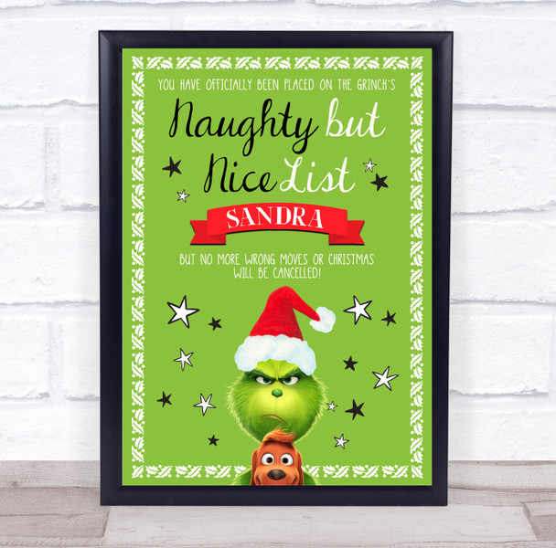 Christmas Grinch Naughty But Nice List Personalised Certificate Award Print