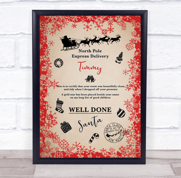 North Pole Express Delivery Tidy Room Red Snowflake Christmas Letter Certificate