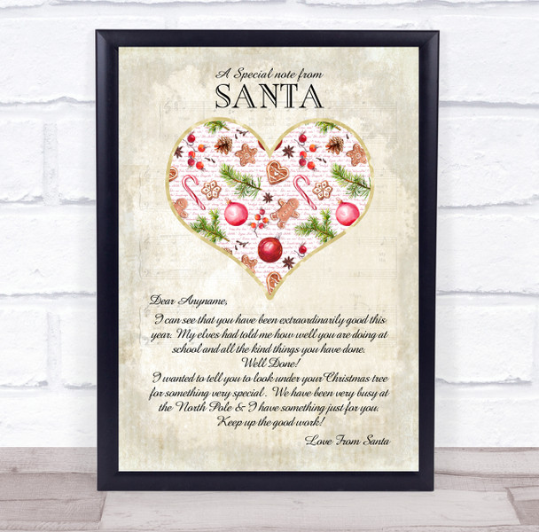 Special Note From Santa Vintage Heart Christmas Letter Certificate Award Print