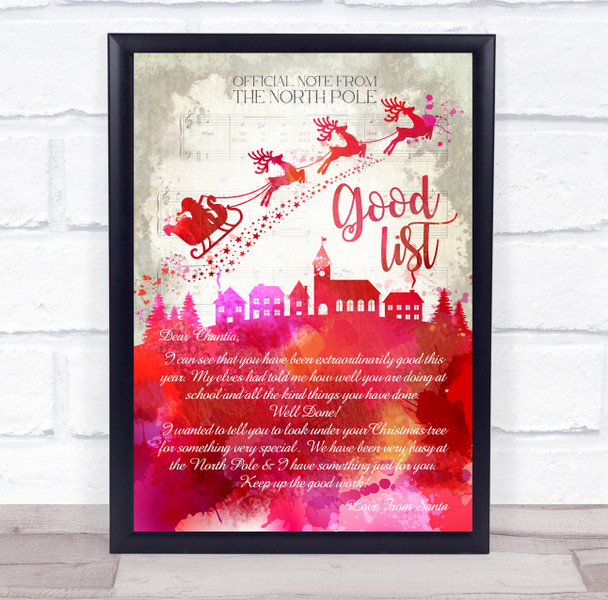 Santa Christmas Riding Reindeer Good List Red Watercolour Letter Certificate