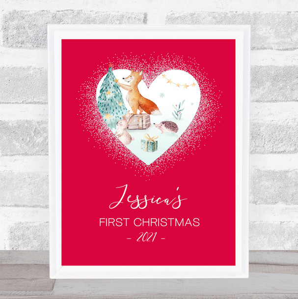 Personalised First Christmas Heart Glitter Red Animals Tree Event Sign Print