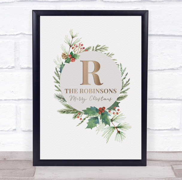 Personalised Christmas Family Name Wreath Holly Event Sign Print