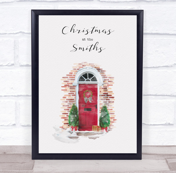 Personalised Christmas At Family Name Red Door Event Sign Print