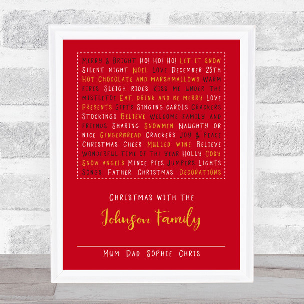 Personalised Family Christmas Typographic Red Event Sign Print