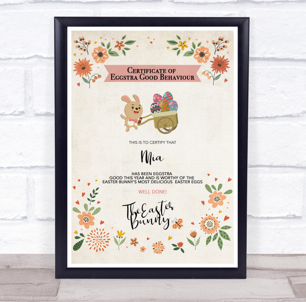Easter Eggstra Good Behaviour Cute Flowers Small Bunny Personalised Certificate