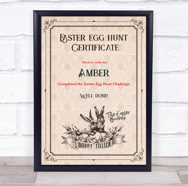 Retro Easter Egg Hunt Black Border Personalised Certificate Award Print