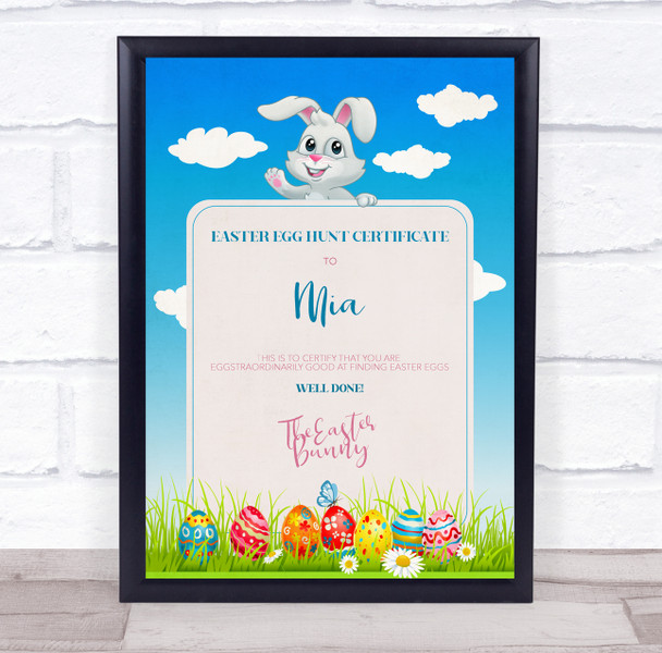 Easter Egg Hunt Sky White Bunny Personalised Certificate Award Print