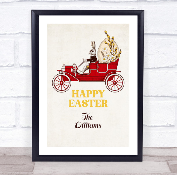 Personalised Retro Easter Bunny Driving Happy Easter Event Sign Print