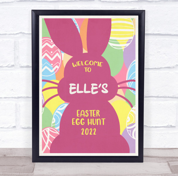 Personalised Welcome To Easter Egg Hunt Pink Bunny Event Sign Print