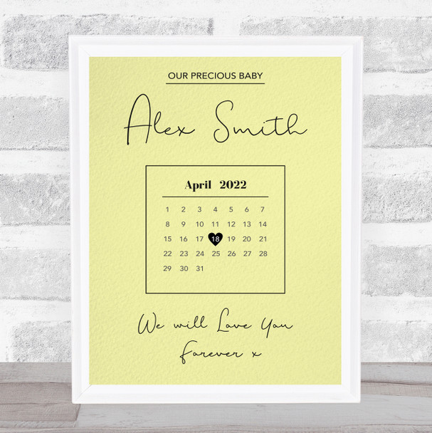 Precious Baby Due Date Birthday Special Date Calendar Memorial Yellow Print