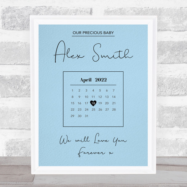 Precious Baby Due Date Birthday Special Date Calendar Memorial Blue Print