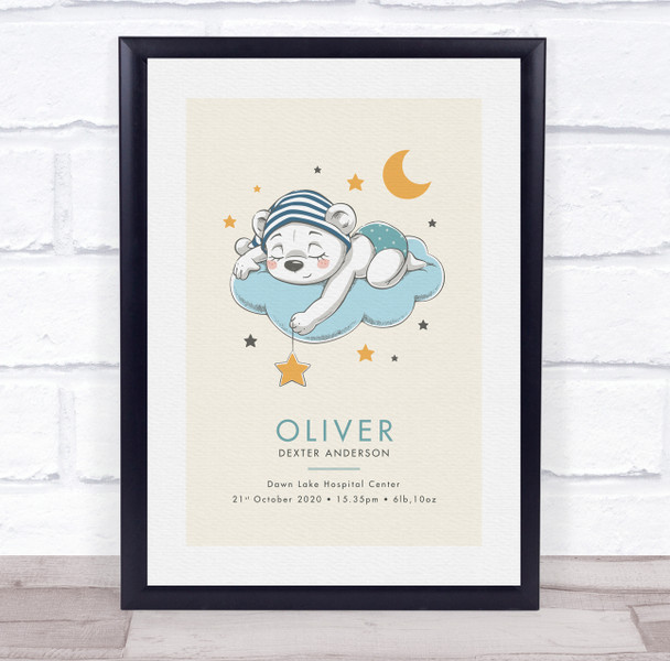 New Baby Birth Details Christening Nursery Bear Cloud Yellow Keepsake Gift Print New Baby Birth Details Christening Nursery Bear Cloud Yellow Keepsake Gift Print