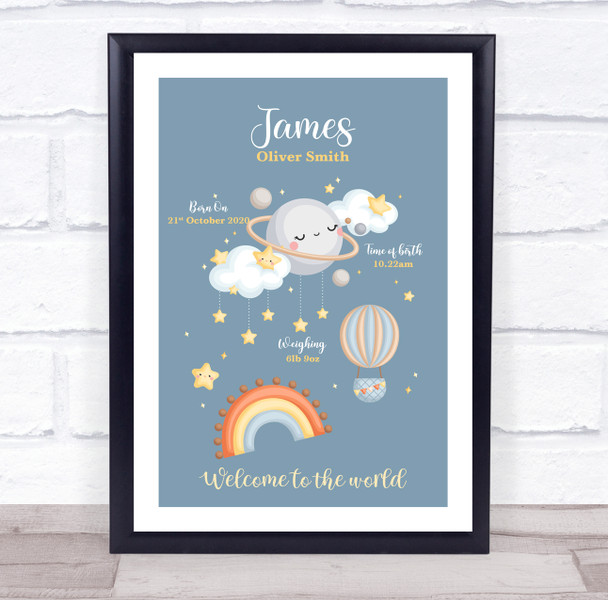 New Baby Birth Details Christening Nursery Moon And Clouds Keepsake Gift Print