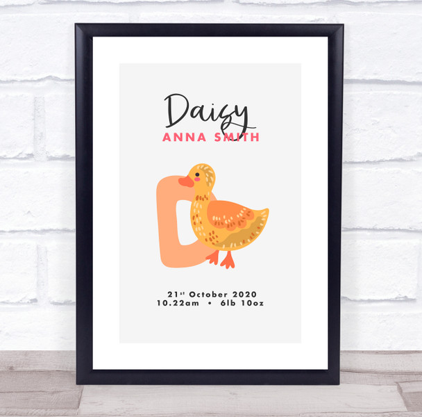 New Baby Birth Details Christening Nursery Initial D Duck Keepsake Gift Print