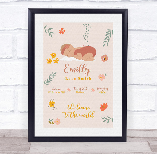 New Baby Birth Details Christening Nursery Girl Sleeping Keepsake Gift Print