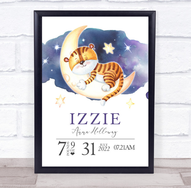 Birth Details Nursery Christening New Baby Cat Moon Keepsake Gift Print