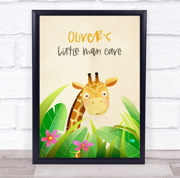 Safari Giraffe Little Man Cave Personalised Children's Wall Art Print
