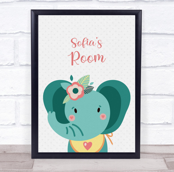 Elephant With Flowers Room Personalised Children's Wall Art Print