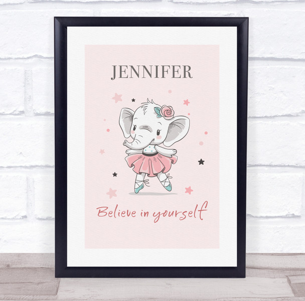 Baby Elephant Ballerina Personalised Children's Wall Art Print