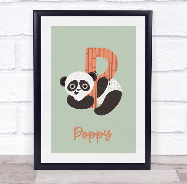 Initial Funky Letter P With Panda Personalised Children's Wall Art Print
